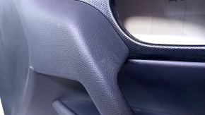 Door trim card front right Nissan Rogue 14-20 black with black insert plastic, molding under carbon gloss, armrest black leather, dent, scratches, abrasions