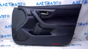 Door trim card front right Nissan Altima 13-18 black with black insert cloth, armrest black cloth, scuffs, dent, scratches