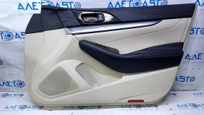 Door trim card front right Nissan Maxima A36 16- beige with beige insert leather, armrest black leather, molding gray structure, dents, abrasions, scratches, pokes