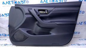 Door trim card front right Nissan Altima 13-18 black with black insert leather, armrest black leather, molding black matte, scratches, abrasions, dents