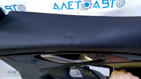 Door trim card front right Mazda 3 14-18 BM black with gray insert cloth, armrest black leather, molding black gloss, dents, bumps, scratches, abrasions, for dry cleaning