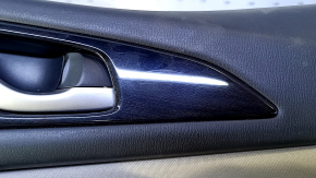 Door trim card front right Mazda 3 14-18 BM black with gray insert cloth, armrest black leather, molding black gloss, dents, bumps, scratches, abrasions, for dry cleaning