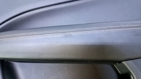 Door trim card front right Jeep Compass 17- black with black insert leather, black leather armrest, brown stitching, gray insert under the speaker, scuff, dent, abrasions, scratches