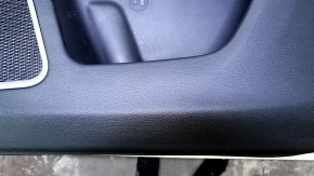 Door trim card front right Jeep Compass 17- black with black insert leather, black leather armrest, brown stitching, gray insert under the speaker, scuff, dent, abrasions, scratches