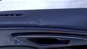 Door trim card front right Chrysler 200 15-17 black with black insert leather, armrest black leather, molding under the tree black gloss, dents, pokes, scratches, abrasions