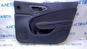 Door trim card front right Chrysler 200 15-17 black with black insert cloth, armrest black leather, molding under the tree black structure, scratches, abrasions, dents, pokes