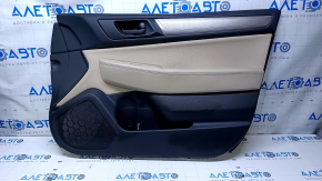 Door trim card front right Subaru Outback 15-19 black with beige insert leather, armrest beige leather, gray molding structure, scratches, abrasions, scuffs, dents