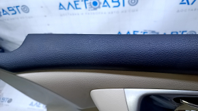 Door trim card front right Nissan Altima 13-18 beige with beige insert cloth, armrest beige cloth, molding black gloss, whitened plastic scuffs, dent, for dry cleaning