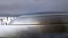 Door trim card front right Nissan Sentra 13-19 black with black insert cloth, armrest black leather, molding gray structure, scuffs, dent