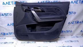 Door trim card front right Acura MDX 07-13 black with black insert leather, armrest black leather, molding dark wood gloss, scuffs, scratches, pokes, nicks