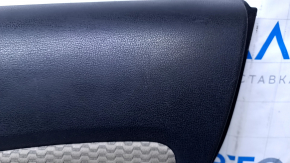 Door trim card front right Nissan Versa 12-19 usa black with gray insert cloth, armrest black plastic, scratches, abrasions