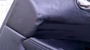 Door trim card front right Nissan Leaf 13-17 black with black insert leather, armrest black leather, scuffs, scratches, abrasions, dents