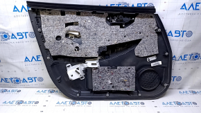Door trim card front right Nissan Leaf 13-17 black with black insert leather, armrest black leather, scuffs, scratches, abrasions, dents