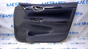 Door trim card front right Nissan Sentra 13-19 black with black insert cloth, armrest black leather, molding black gloss, abrasions, scratches, abrasions