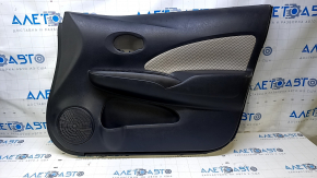Door trim card front right Nissan Versa Note 13-19 black with gray insert cloth, armrest black plastic, scuffs