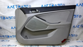 Door trim card front right Kia Optima 11-15 gray, with gray insert cloth, armrest gray leather, scratches, abrasions, whitened plastic, scuff, bump