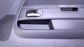 Door trim card front right Dodge Challenger 09-14 prerest black with black insert cloth, armrest black leather, scuffs, scratches, nicks, pokes