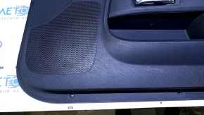 Door trim card front right Dodge Challenger 09-14 prerest black with black insert cloth, armrest black leather, scuffs, scratches, nicks, pokes