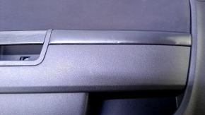 Door trim card front right Dodge Challenger 09-14 prerest black with black insert cloth, armrest black leather, scuffs, scratches, peeled chrome on the handle, bump, dent