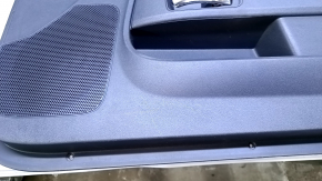 Door trim card front right Dodge Challenger 09-14 prerest black with black insert cloth, armrest black leather, scuffs, scratches, peeled chrome on the handle, bump, dent