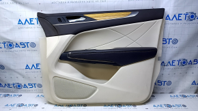 Door trim card front right Lincoln MKC 15- beige with beige insert leather, armrest dark brown leather, insert light wood structure, tear, scratches, broken fastening