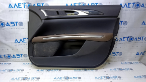 Door trim card front right Lincoln MKZ 13-16 black leather, with black leather insert, armrest brown leather, insert wood gloss, scratches, abrasions, bumps, for dry cleaning