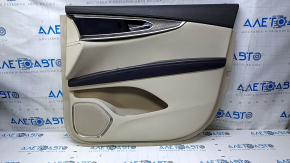 Door trim card front right Lincoln MKX 16- beige with beige insert leather, armrest brown leather, molding dark wood structure, pokes, scuffs, scratches