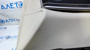 Door trim card front right Lincoln MKX 16- beige with beige insert leather, armrest brown leather, molding dark wood structure, pokes, scuffs, scratches