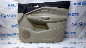 Door trim card front right Ford Escape MK3 13-16 prerest, beige with beige insert leather, armrest beige leather, dents, bumps, scratches, abrasions, scuffs, peeling chrome on the handle