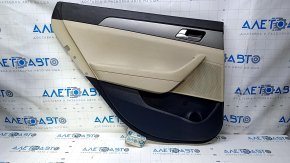 Door trim card rear left Hyundai Sonata 15-17 black with beige insert plastic, armrest beige leather, gray molding structure, scratches, abrasions