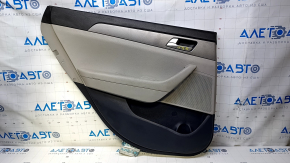 Door trim card rear left Hyundai Sonata 15-17 black with gray insert plastic, armrest gray leather, gray molding structure, scuffs, pokes, scratches, abrasions, for dry cleaning