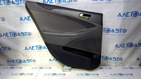 Door trim card rear left Hyundai Sonata 11-15 black with gray insert leather, armrest gray leather, black molding structure, scratches, dents, abrasions, scuffs