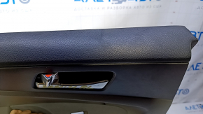 Door trim card rear left Hyundai Sonata 11-15 black with gray insert leather, armrest gray leather, black molding structure, scratches, dents, abrasions, scuffs
