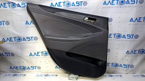 Door trim card rear left Hyundai Sonata 11-15 black with gray insert leather, armrest gray leather, black molding structure, scratches, dents, abrasions