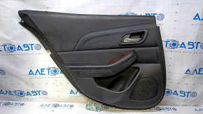 Door trim card rear left Chevrolet Malibu 13-15 black with black insert plastic, armrest black leather, scratches, abrasions
