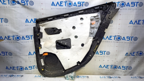 Door trim card rear left Chevrolet Malibu 13-15 black with black insert plastic, armrest black leather, scratches, abrasions