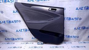 Door trim card rear left Hyundai Sonata 11-15 black with gray insert leather, armrest gray leather, molding gray structure, scratches, dents, bumps, abrasions