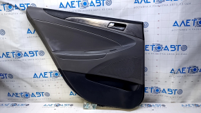 Door trim card rear left Hyundai Sonata 11-15 black with gray insert leather, armrest gray leather, molding gray structure, scratches, dents, bumps, abrasions