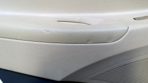 Door trim card rear left Hyundai Sonata 11-15 beige with beige insert plastic, armrest beige leather, molding black structure, dents, abrasions, scratches