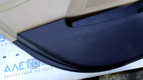 Door trim card rear left Hyundai Sonata 11-15 beige with beige insert plastic, armrest beige leather, molding black structure, dents, abrasions, scratches