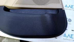 Door trim card rear left Hyundai Sonata 11-15 beige with beige insert plastic, armrest beige leather, molding black structure, dents, abrasions, scratches
