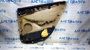 Door trim card rear left Hyundai Sonata 11-15 beige with beige insert plastic, armrest beige leather, molding black structure, dents, abrasions, scratches