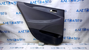 Door trim card rear left Hyundai Sonata 11-15 black with gray insert plastic, armrest gray leather, black molding structure, scratches, abrasions, dents, bumps