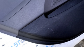 Door trim card rear left Hyundai Sonata 11-15 black with gray insert plastic, armrest gray leather, black molding structure, scratches, abrasions, dents, bumps