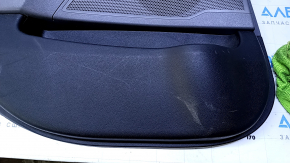 Door trim card rear left Hyundai Sonata 11-15 black with gray insert plastic, armrest gray leather, black molding structure, scratches, abrasions, dents, bumps