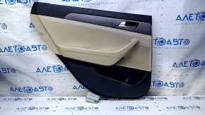 Door trim card rear left Hyundai Sonata 15-17 black with beige insert plastic, armrest beige leather, gray molding structure, scratches, abrasions, dents