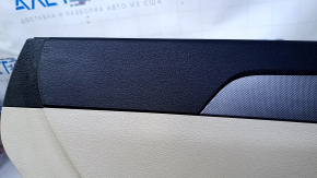Door trim card rear left Hyundai Sonata 15-17 black with beige insert plastic, armrest beige leather, gray molding structure, scratches, abrasions, dents