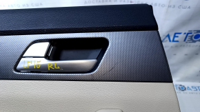 Door trim card rear left Hyundai Sonata 15-17 black with beige insert plastic, armrest beige leather, gray molding structure, scratches, abrasions, dents
