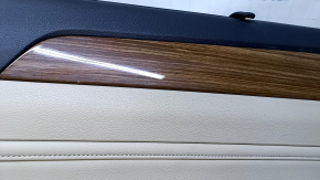 Door trim card rear left Hyundai Sonata 15-17 black with beige insert leather, armrest beige leather, molding light wood gloss, with curtain, scratches, abrasions, dents, scuffs
