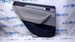 Door trim card rear left Hyundai Sonata 15-17 black with gray insert leather, armrest gray leather, gray molding structure, scuffs, pokes, scratches, abrasions
